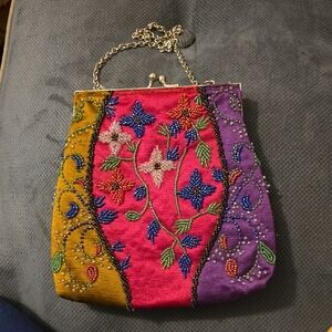 Bebe Embroidered Multi-Color Beaded Evening Bag